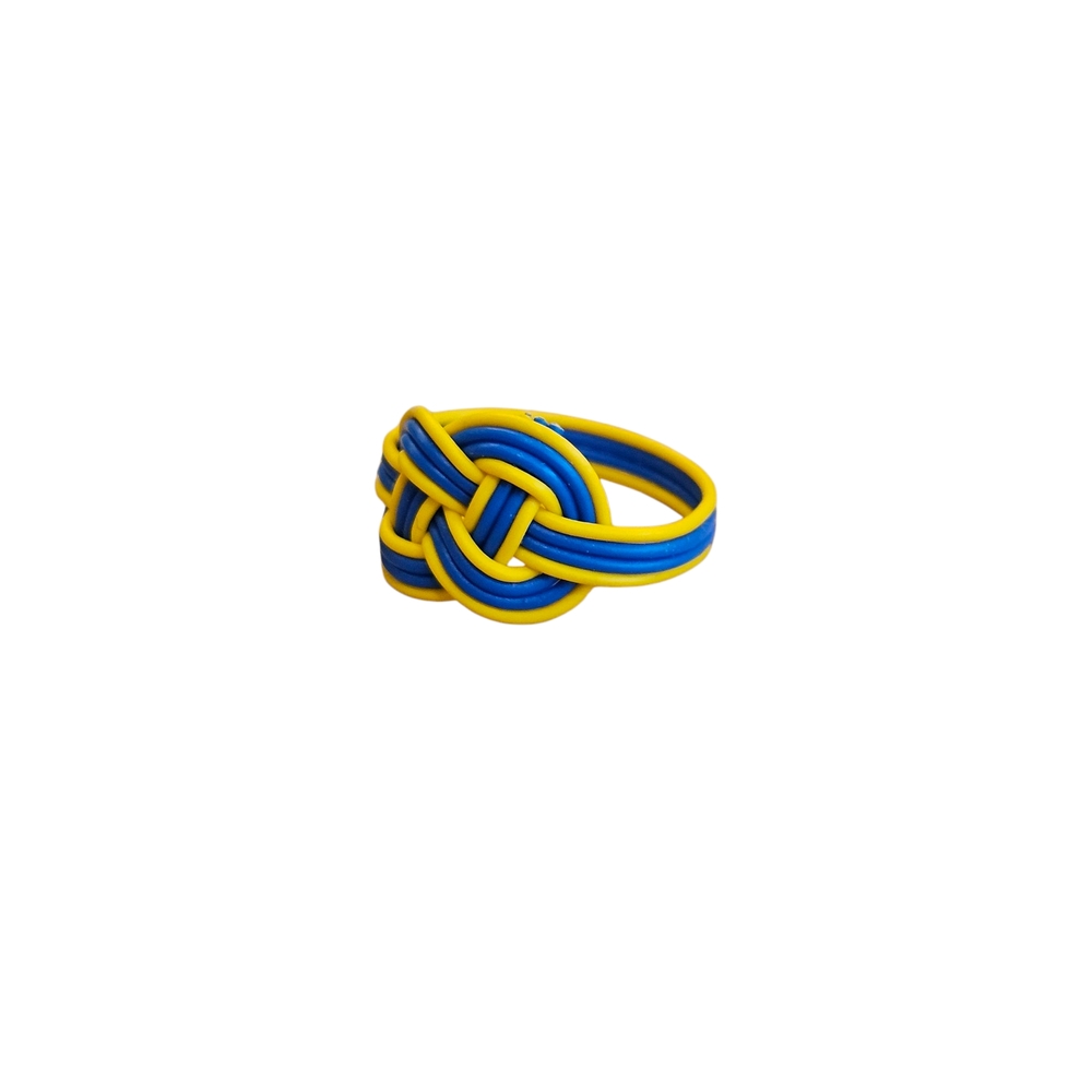 NWT - Blue and Yellow Braided Telephone Wire Knot Ring - Size 9
